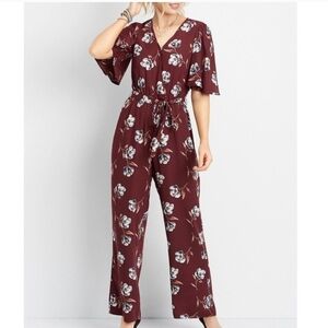 Woman's Maurices Burgundy Floral Jumpsuit Size Small